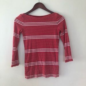 Red and white striped t shirt 3/4 length sleeve